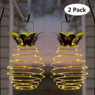 Detailed information about the product 2 Pieces Outdoor Solar Pineapple Lights With 24 Metal Glowing LED Hanging Lights For Garden Aisle Patio Party Decoration (Warm White)