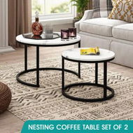 Detailed information about the product 2 Round Coffee Table Nesting Bed Side Sofa Couch End Tea Cafe Nightstand Lounge Lamp Desk Cocktail Modern Black White Faux Marble Top Room Furniture