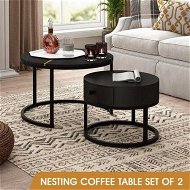 Detailed information about the product 2 Round Coffee Table Set Nesting Bedside Lamp Sofa Side End Tea Modern Cafe Black Couch Lounge Living Room with Drawer