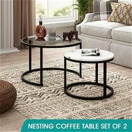 Detailed information about the product 2 Round Coffee Table Set Nesting Bedside Sofa End Tea Nightstand Lounge Lamp Metal Modern Black White Faux Marble Glass Top