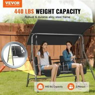 Detailed information about the product 2-Seat Patio Swing Chair, Outdoor Patio Swing with Adjustable Canopy, Porch Swing with Storage Bag and Rotating Tray, Oxford Fabric and Alloy Steel Frame, for Balcony, Backyard, Poolside, Black