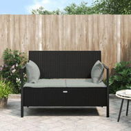 Detailed information about the product 2-Seater Garden Bench With Cushions Black Poly Rattan