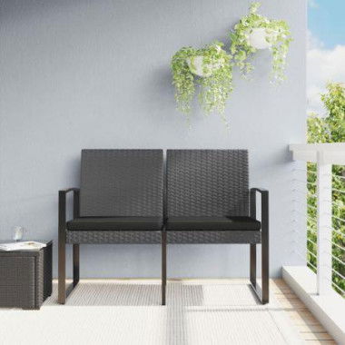 2-Seater Garden Bench With Cushions Dark Grey PP Rattan