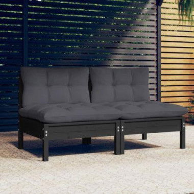 2-Seater Garden Sofa With Anthracite Cushions Solid Wood Pine