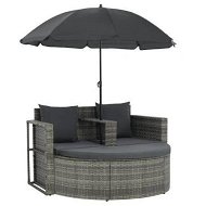 Detailed information about the product 2 Seater Garden Sofa With Cushions And Parasol Grey Poly Rattan