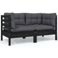 Detailed information about the product 2-Seater Garden Sofa With Cushions Black Solid Pinewood