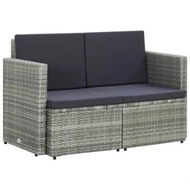 Detailed information about the product 2 Seater Garden Sofa with Cushions Grey Poly Rattan