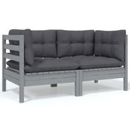 Detailed information about the product 2-Seater Garden Sofa with Cushions Grey Solid Pinewood