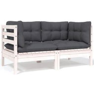 Detailed information about the product 2-Seater Garden Sofa With Cushions White Solid Pinewood