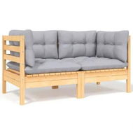 Detailed information about the product 2-Seater Garden Sofa with Grey Cushions Solid Pinewood