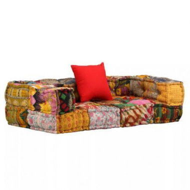 2-Seater Modular Sofa With Armrests Fabric Patchwork