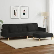 Detailed information about the product 2-Seater Sofa Bed with Footstool Black Fabric