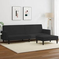 Detailed information about the product 2-Seater Sofa Bed with Footstool Black Velvet