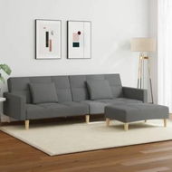 Detailed information about the product 2-Seater Sofa Bed with Footstool Dark Grey Fabric