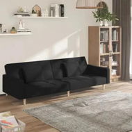 Detailed information about the product 2-Seater Sofa Bed with Two Pillows Black Fabric