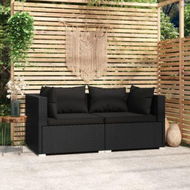 Detailed information about the product 2-Seater Sofa With Cushions Black Poly Rattan