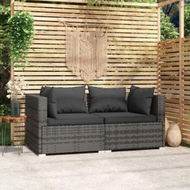 Detailed information about the product 2-Seater Sofa with Cushions Grey Poly Rattan