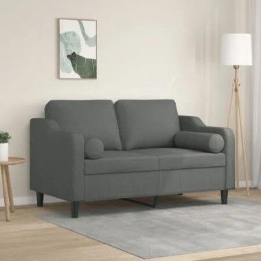 2-Seater Sofa with Throw Pillows Dark Grey 120 cm Fabric