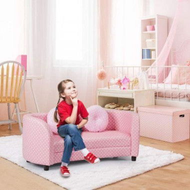 2 Seats Kids Sofa Chair With Two Cloth Pillows For Girls Aged 3-10