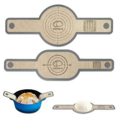 2-set Non-Stick & Reusable Silicone Bread Sling Baking Mat with Long Handles,Oval & Round,Easy to Clean