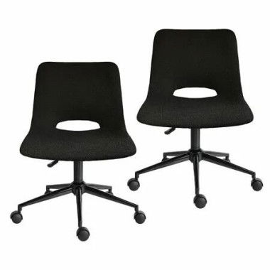 2 Set Office Desk Chair - Loop Yarn Fabric Home Swivel Chair Cut-Out Seat HALO BLACK