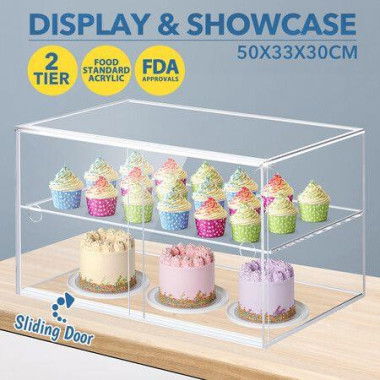 2 Tier Cupcake Cabinet Display Shelf Unit Acrylic Cake Bakery Case Stand Model Donut Pastry Toy Showcase 5mm Thick Transparent