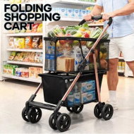 Detailed information about the product 2 Tier Foldable Shopping Trolley Cart Collapsible Grocery Utility Mobile Personal Tote Bag Basket Portable Folding Rolling Market Travel Granny Wheels