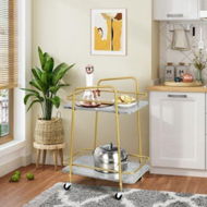 Detailed information about the product 2-tier Kitchen Rolling Cart With Steel Frame And Lockable Casters