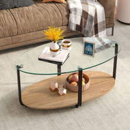 Detailed information about the product 2-Tier Modern Oval Coffee Table With Tempered Glass Tabletop For Home Office