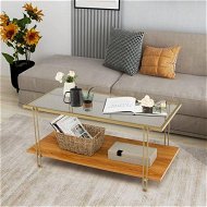 Detailed information about the product 2 Tier Rectangular Coffee Table With Gold Steel Frame And Storage Shelf For Living Room