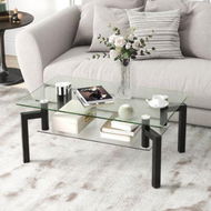 Detailed information about the product 2-Tier Rectangular Glass Coffee Table With Tempered Glass Tabletop