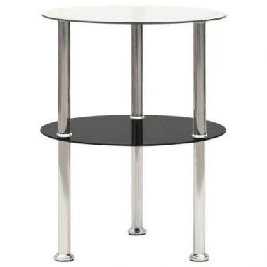 2-Tier Side Table Transparent & Black 38 cm Tempered Glass