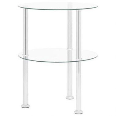 2-Tier Side Table Transparent 38 Cm Tempered Glass