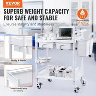 Detailed information about the product 2 Tiers Lab Carts Mobile Medical Cart 2 Trays 2 Drawers 3 Trash Cans White