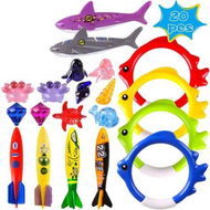 Detailed information about the product 20 Pack Summer Pool Diving Swimming Toys for Kids, Fun Swim Games Sinking Set, Include Torpedo Gems Shark Rings Sea Animals for Boys Girls