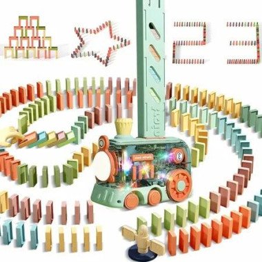 200 PCS Automatic Dominoes Train Set,Fun and Colorful Train with Lighting Sound Effects,Creative Dominos Game Toy for Kids Boys and Girls Age 3-8 (Green)