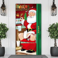 Detailed information about the product 200*90cm Christmas Door Cover, Funny Elves Door Backdrop Fabric Santa Backdrop Christmas Background Banner Xmas Door Christmas Party Decorations,