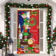 Detailed information about the product 200*90cm Christmas Door Cover, Funny Elves Door Backdrop Fabric Santa Backdrop Christmas Background Banner Xmas Door Hanging Covers Photo Booth Props for Christmas Party Decorations,