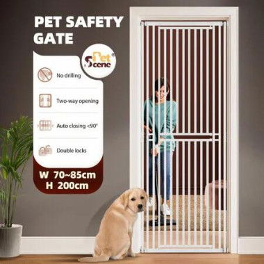200cm Tall Safety Gate Pet Dog Cat Fence Enclosure Barrier Safe Guard Indoor Security Fencing for Doorway Stairs Kitchen 70-85cm Extension Adjustable