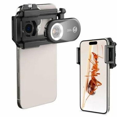 200X Phone Mini Pocket Microscope with 12 LED Light Modes,Nano Zoom Portable Digital Microscope Camera Attachments for Smartphone,CPL Lens,Quick Focus Slide