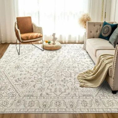 200x300cm Large Area Rug Livingroom Rugs, Non-Slip Washable Rugs Vintage Carpet Mat 6Ã—9 Indoor Rugs Modern Soft Abstract Rugs Home Decor Gray-White