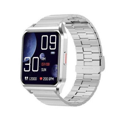 2022 New Watch Smart Heart Rate Sleep Monitor Bluetooth Call Temperature Detection Col. Silver Steel Wristband.