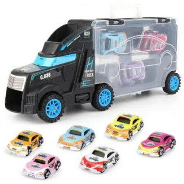 2023 Kids Toys Car Model High Simulation Car Container Lightweight Detachable Car Carrying Case for Kids Transport Truck Storage for Boys Gift Color Black