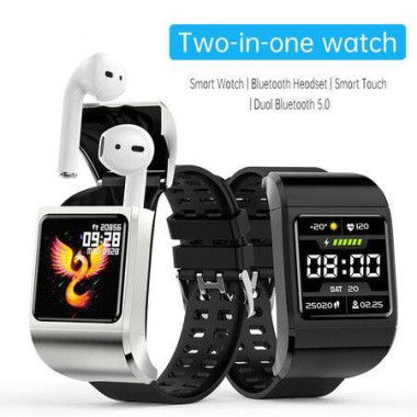 2023 Newest 2 In 1 Intelligent Watch Tws Bluetooth-compatible Headset Blood Pressure Heart Rate Monitor Smartwatch Sports Bracelet Color Black