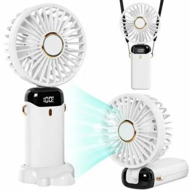 2024 Portable Fan 20000mAh 5-level Neck-Hanging Type-C Fast Charging Lightweight Mini 180 Foldable Makeup Fan Col.White