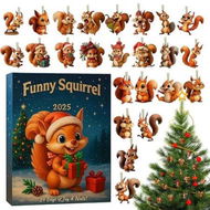 Detailed information about the product 2025 Christmas Countdown Calendar, 2D Acrylic Funny Squirrel Ornaments, 24 Day Holiday Countdown Decor, Sturdy Festive Decoration