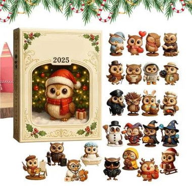 2025 Christmas Countdown Calendar, 2D Flat Acrylic Owl Ornaments for 24 Day Holiday Countdown, Cute Animal Themed Decorations for Men Women