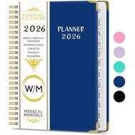 Detailed information about the product 2026 Weekly and Monthly Planner, Jan-Dec Spiral-Bound with Tabs Inner Pocket, 21x 15CM Year Planner Calendar Planner (Navy)