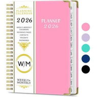 Detailed information about the product 2026 Weekly and Monthly Planner, Jan-Dec Spiral-Bound with Tabs Inner Pocket, 21x 15CM Year Planner Calendar Planner (Pink)