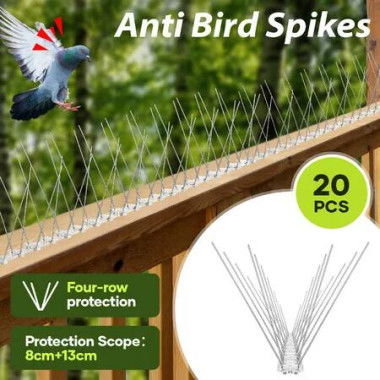 20pcs Anti Bird Spike Kit Pigeon Deterrent Repellent Pest Control Prevention Humane Fence Steel Arrows PC Bases